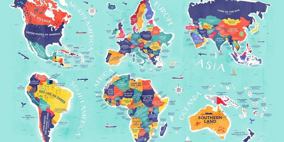 la carte des pays du monde Voici la carte du monde reprenant la vraie signification des noms 